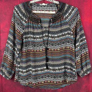 RUFF HEWN WOMEN;S COLORFUL LONG SLEEVE FLOWY BOHEMIAN STYLE TOP, SILE L (LARGE)